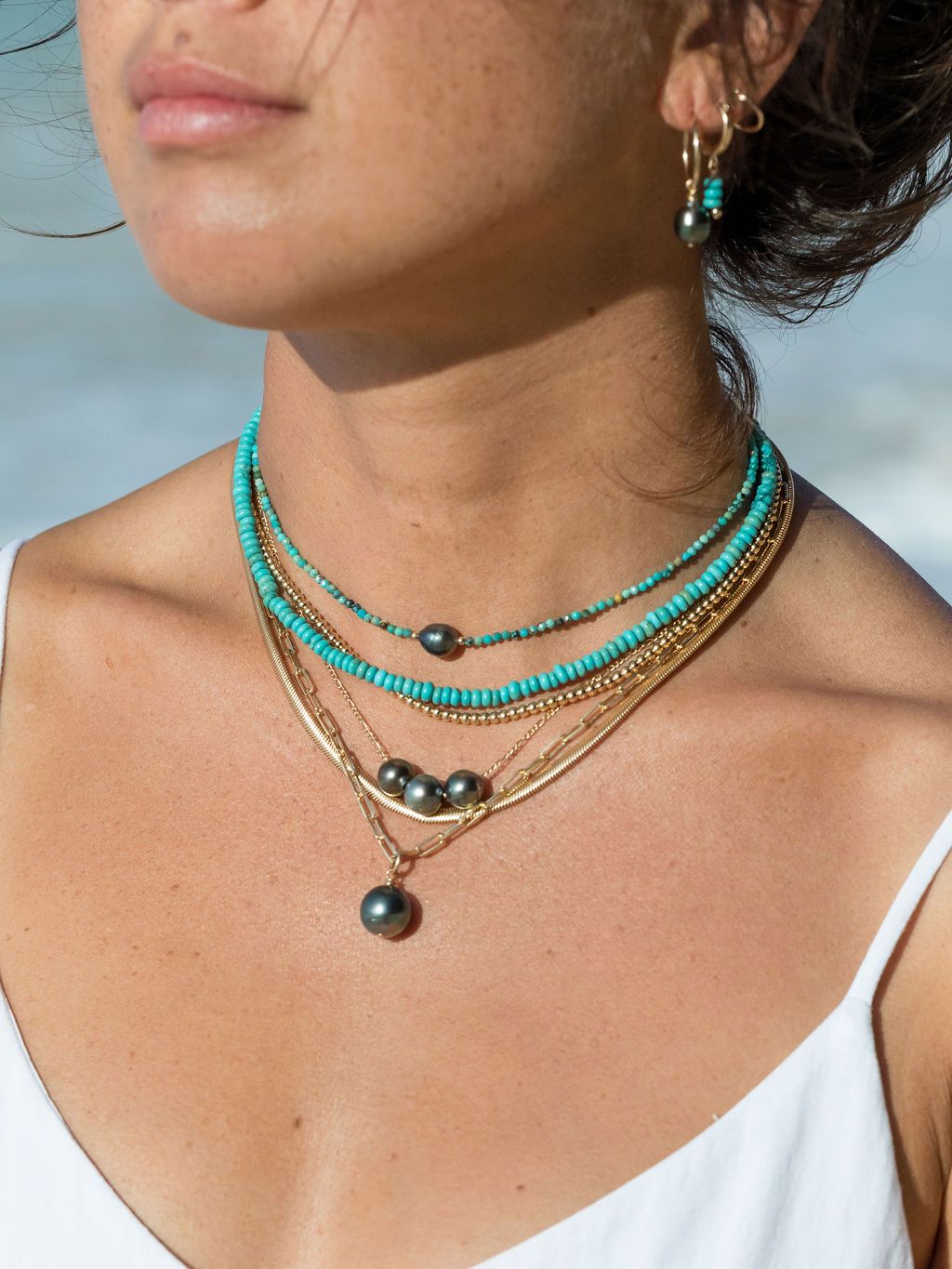 Dainty Turquoise Tahitian Pearl Choker Necklace - Gold Ipo