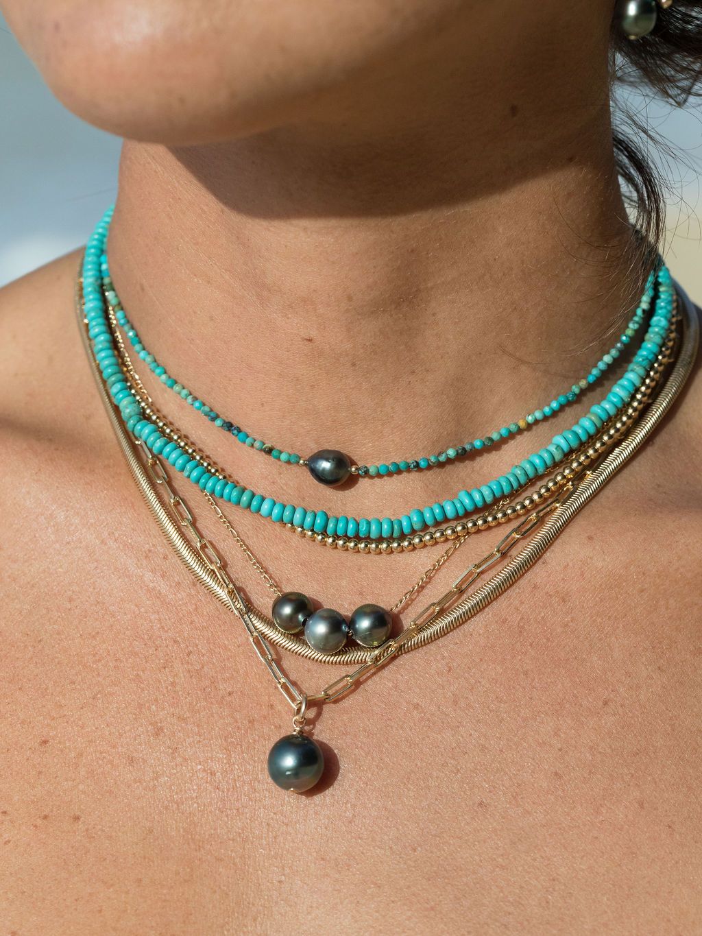 Dainty Turquoise Tahitian Pearl Choker Necklace - Gold Ipo