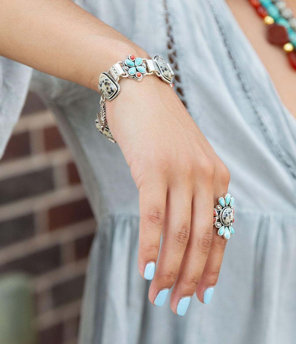 Dalmatian Jasper Multi Color Stone Golden Ring