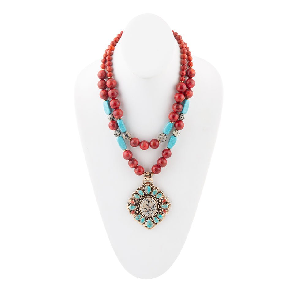 Dalmatian Jasper Colorful Golden Pendant Necklace