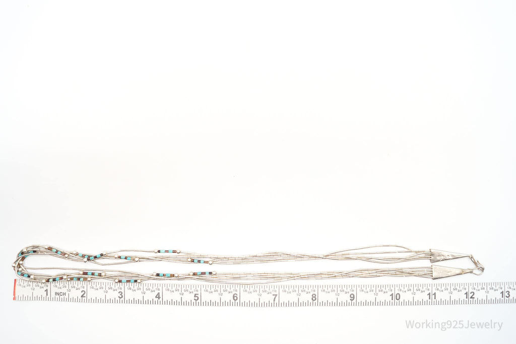 Vintage Native American Multi Gemstone Bead Sterling Silver Chain Necklace