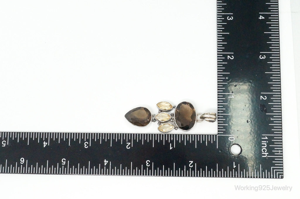 Vintage Large Smoky Topaz Citrine Sterling Silver Pendant