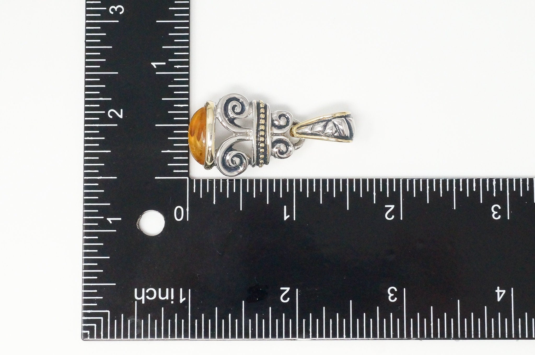 Large Vintage Amber Gold Vermeil Sterling Silver Necklace Pendant