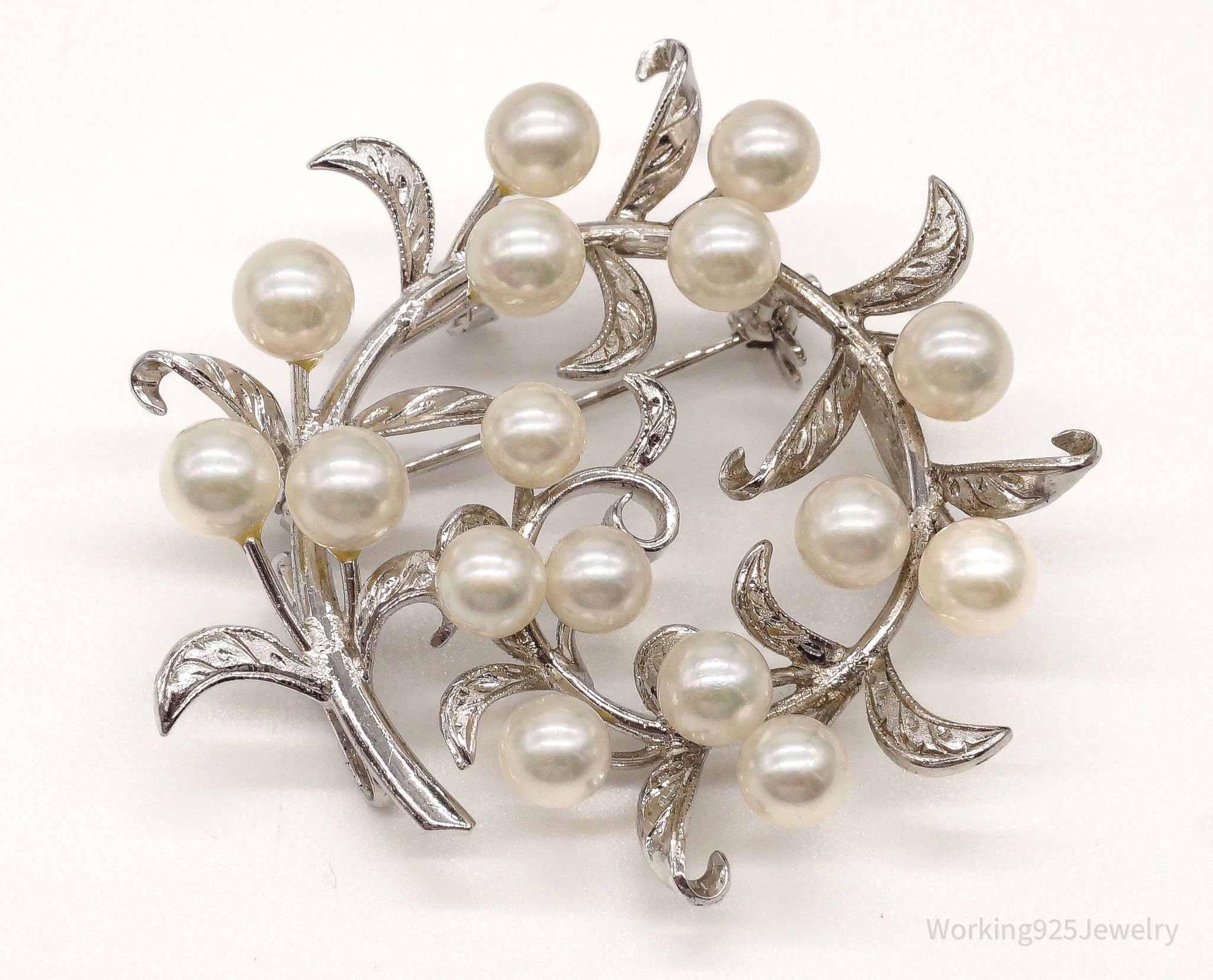 Large Antique Pearl Sterling Silver Brooch Pin