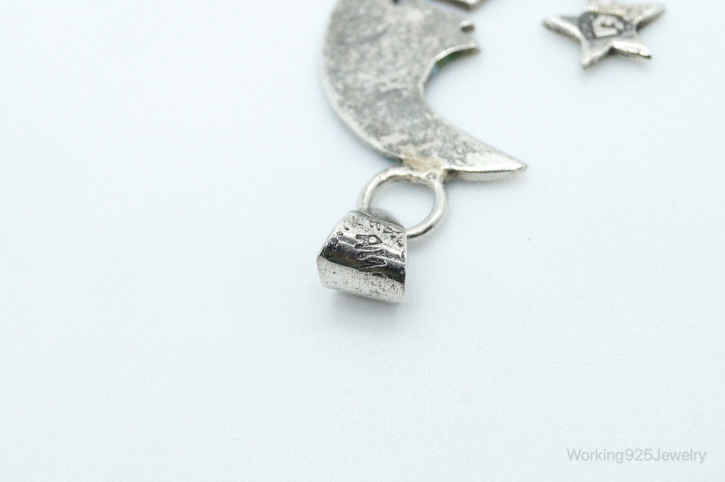 Large Vintage Mexico Turquoise Sterling Silver Moon Necklace Pendant