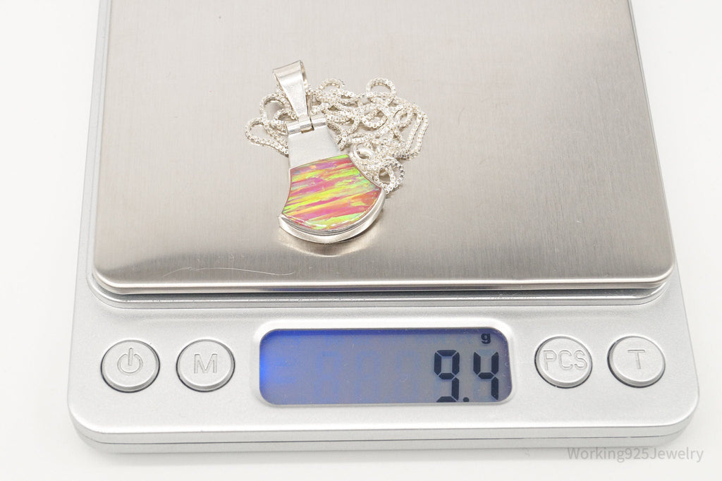 Vintage Mexico Opal 950 Silver Southwestern Necklace