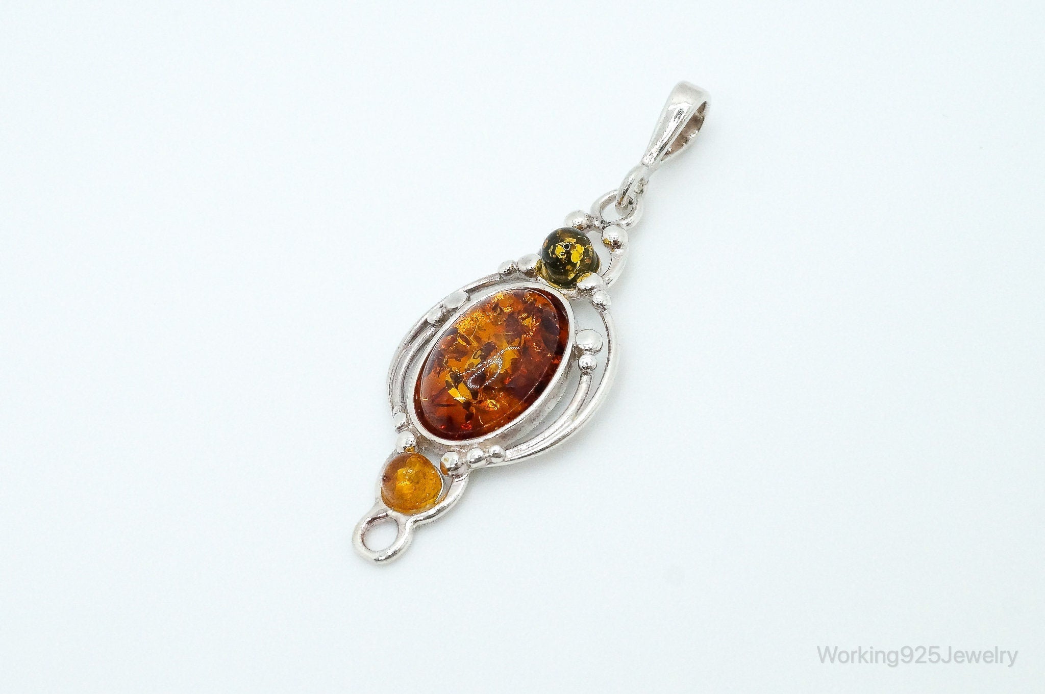 Vintage Multi Type Amber Sterling Silver Necklace Pendant