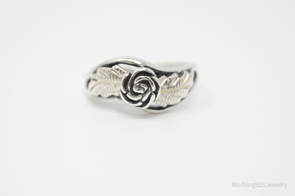 Vtg Wheeler Manufacturing Co 10K Gold Rose Sterling Silver Ring - Size 5