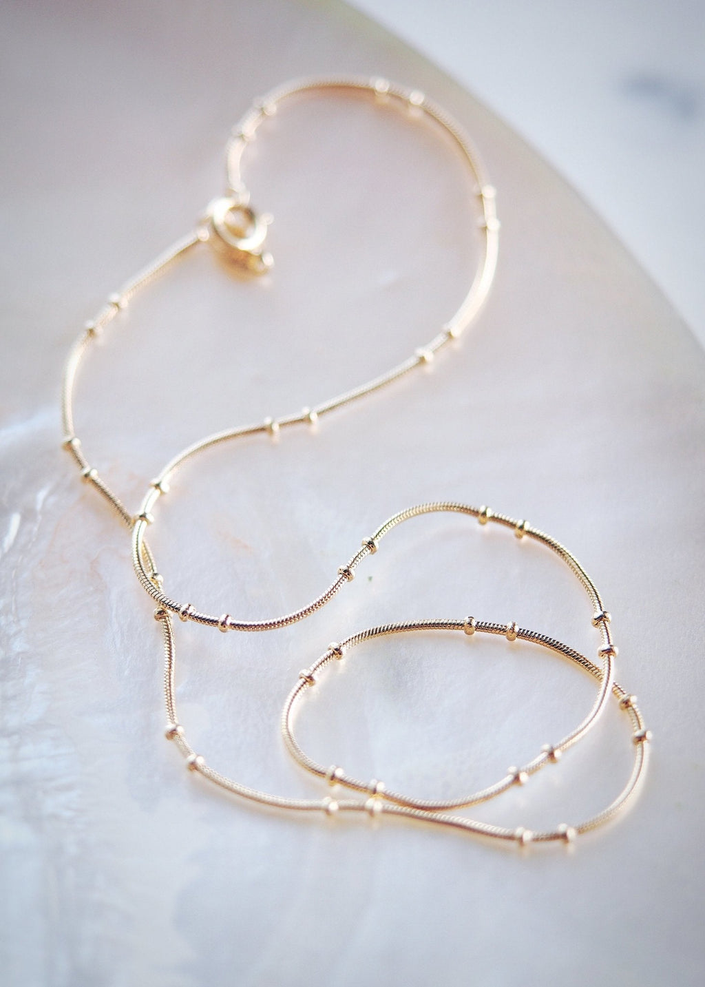 Delicate Twin Dot Gold Snake Chain Necklace - Kalili