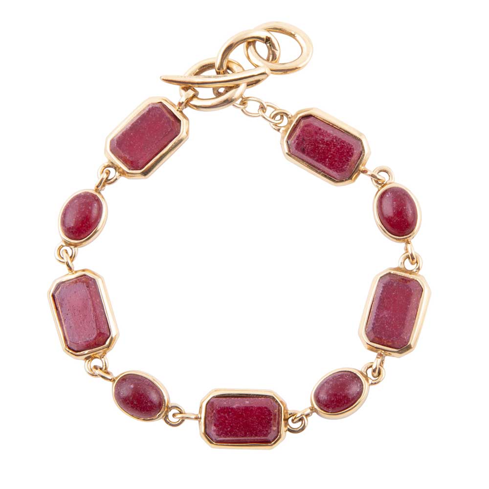 Delicately Red Onyx and Golden Toggle Bracelet