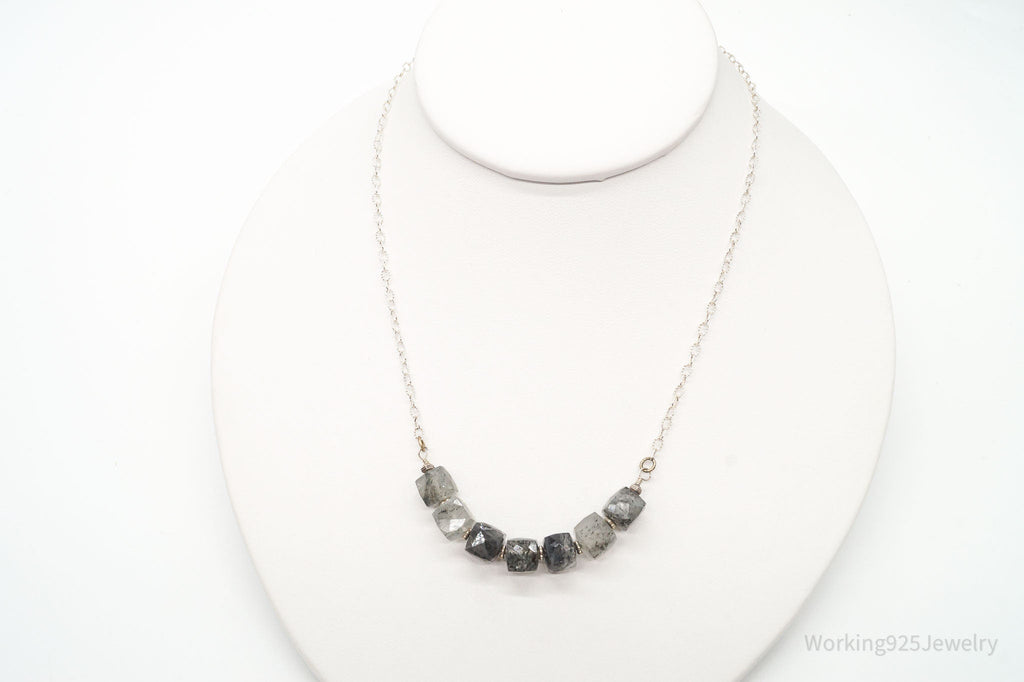 Vintage Spotted Quartz Bead Silver Chain Link Necklace