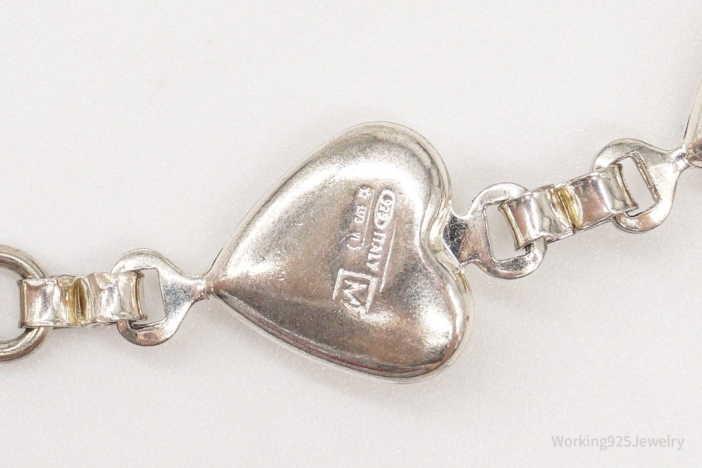 Vintage Italian Puffy Hearts Sterling Silver Link Bracelet