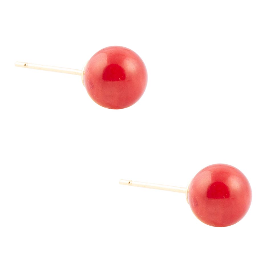 Dot of Red Coral Stud Earrings