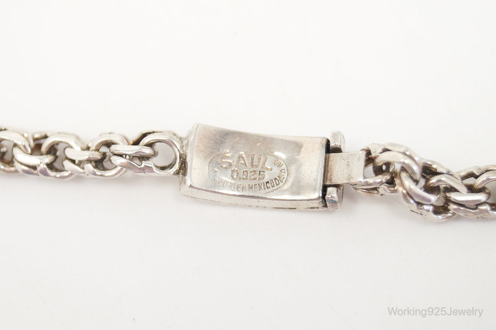 Vintage Mexico Modernist Designer SAUL Sterling Silver Chain Necklace