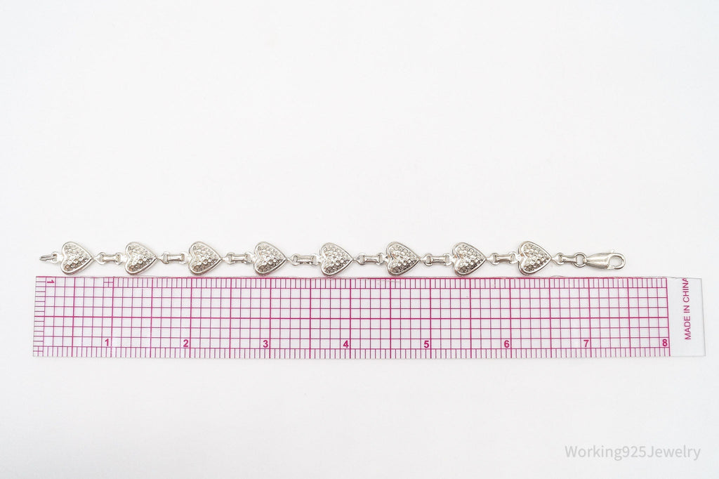 Vintage Italian Puffy Hearts Sterling Silver Link Bracelet