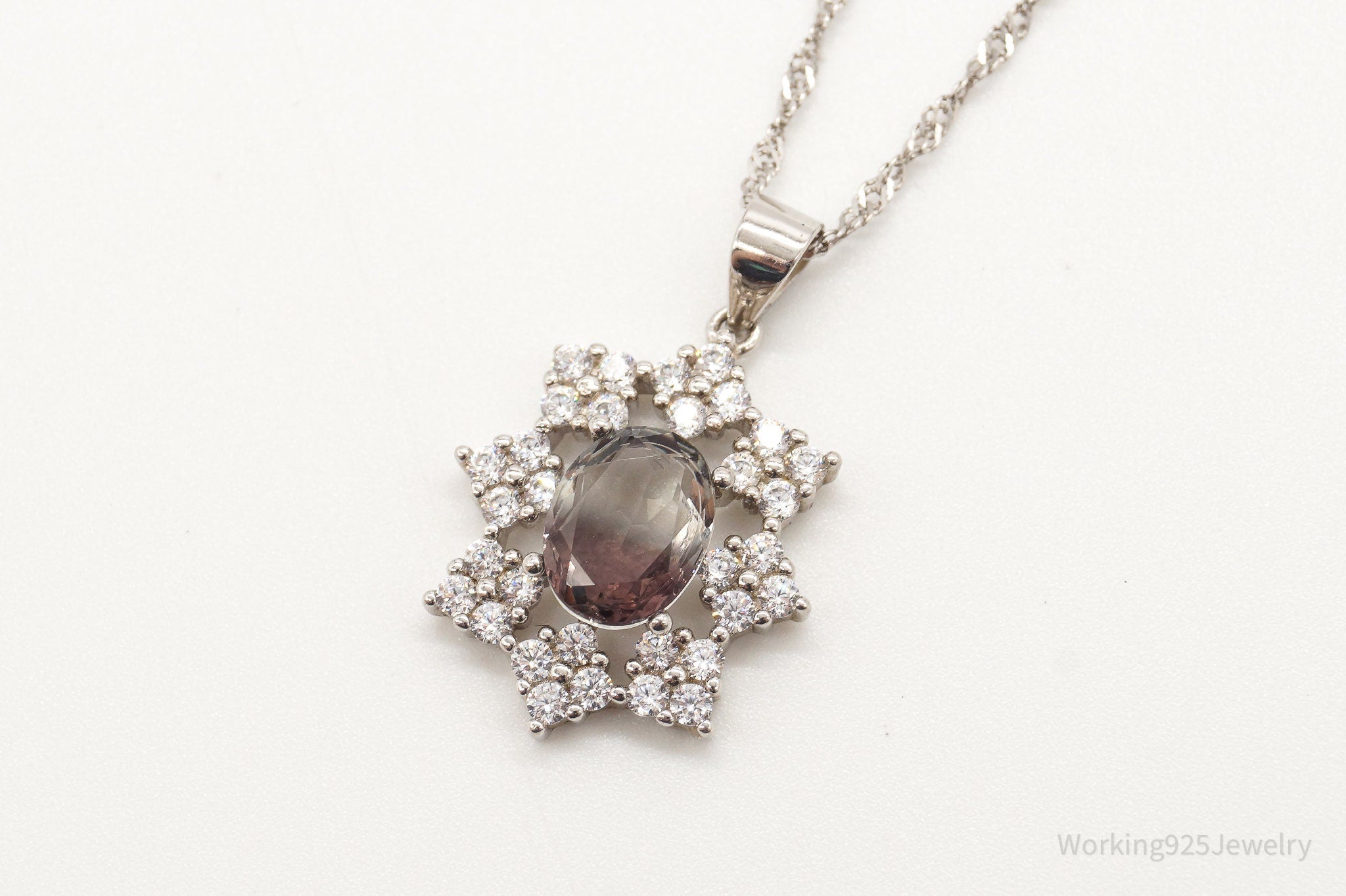 Vintage Tri Color Stone Cubic Zirconia Sterling Silver Necklace