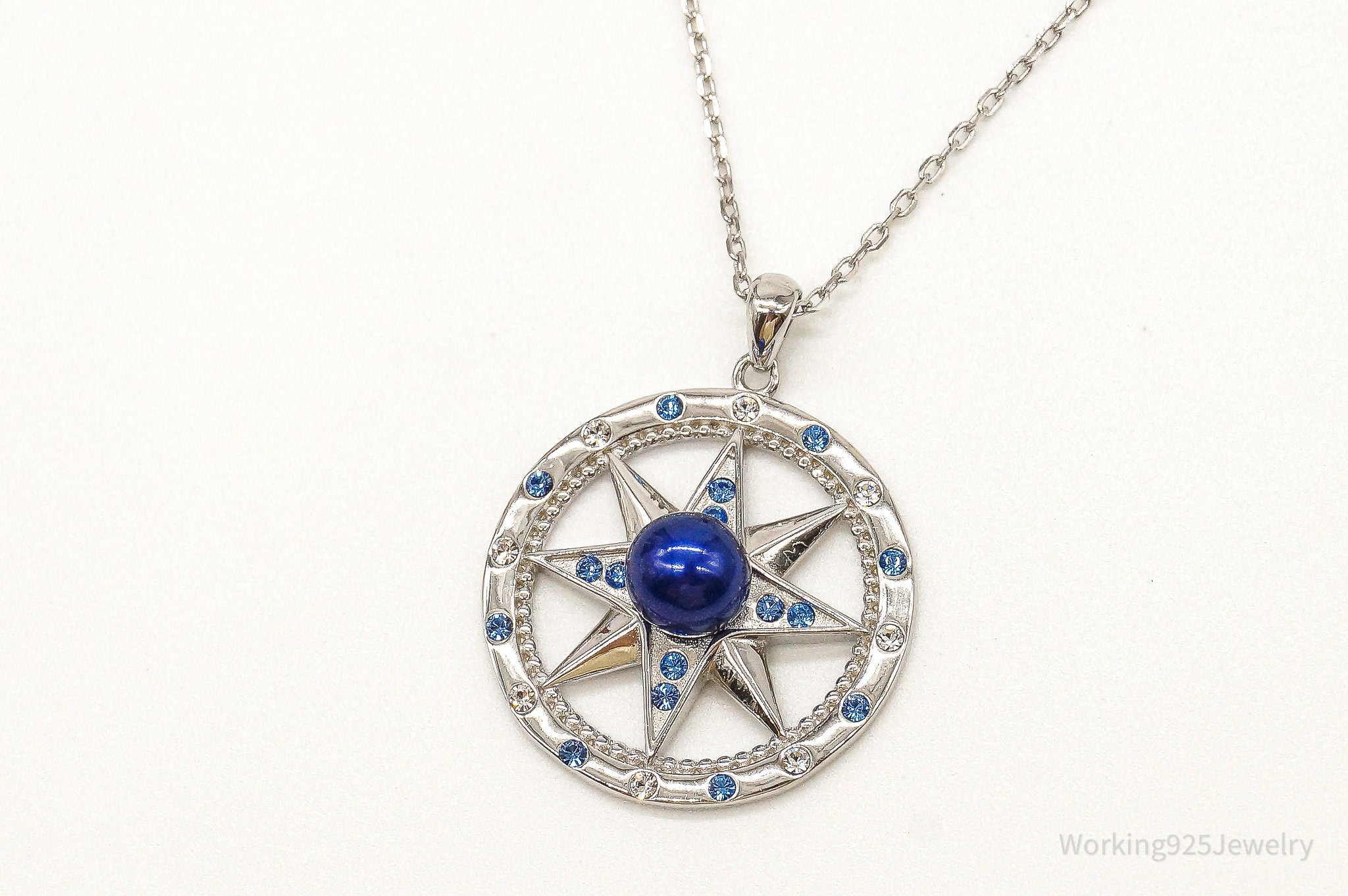 Designer Ryze Pearl Swarovski Crystals Sterling Silver Necklace