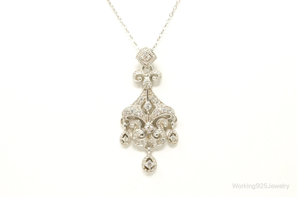 Vintage Cubic Zirconia Art Deco Sterling Silver Necklace