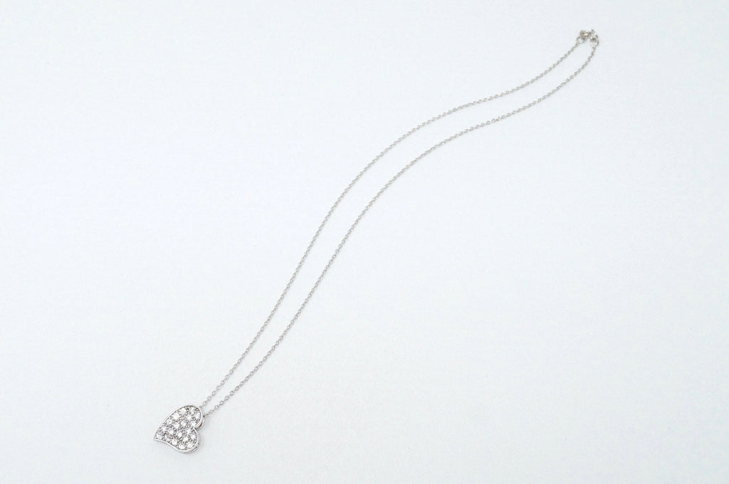 Vintage Simulated Diamond Accented Sweetheart Heart Sterling Silver Necklace 18"