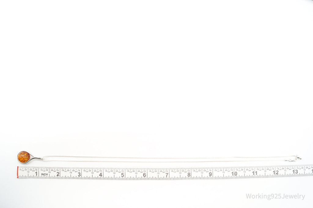 Vintage Large Amber Sterling Silver Adjustable Chain Necklace