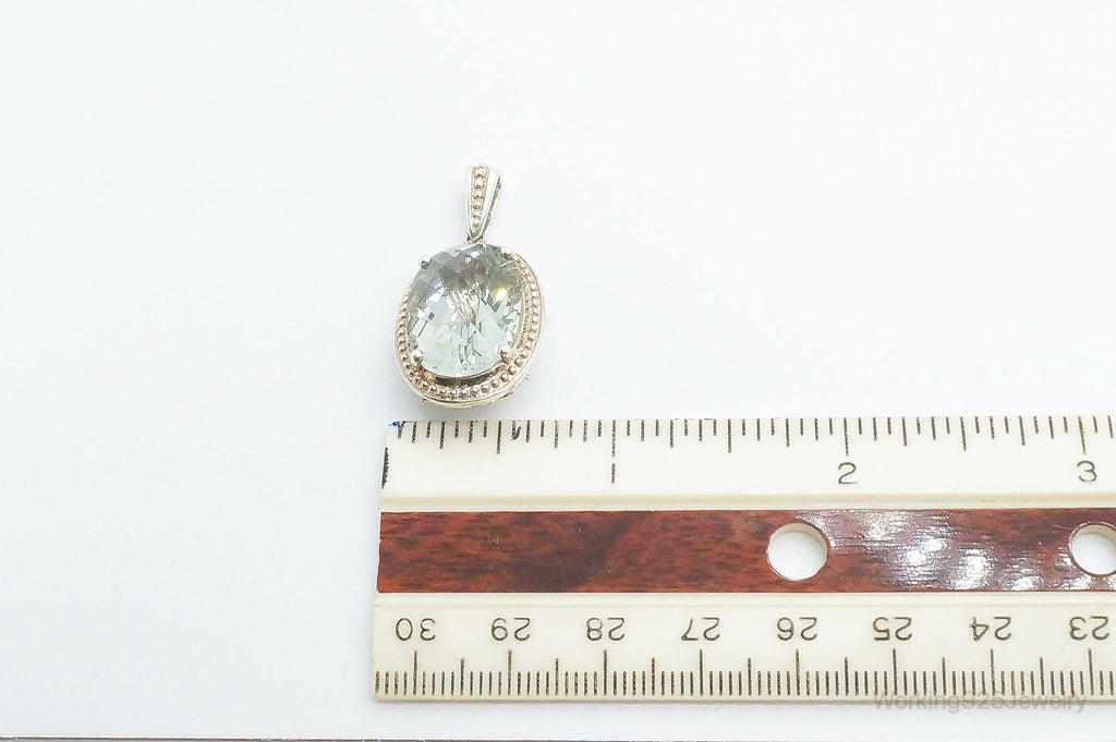 Large Prasiolite Cubic Zirconia Sterling Silver Necklace Pendant