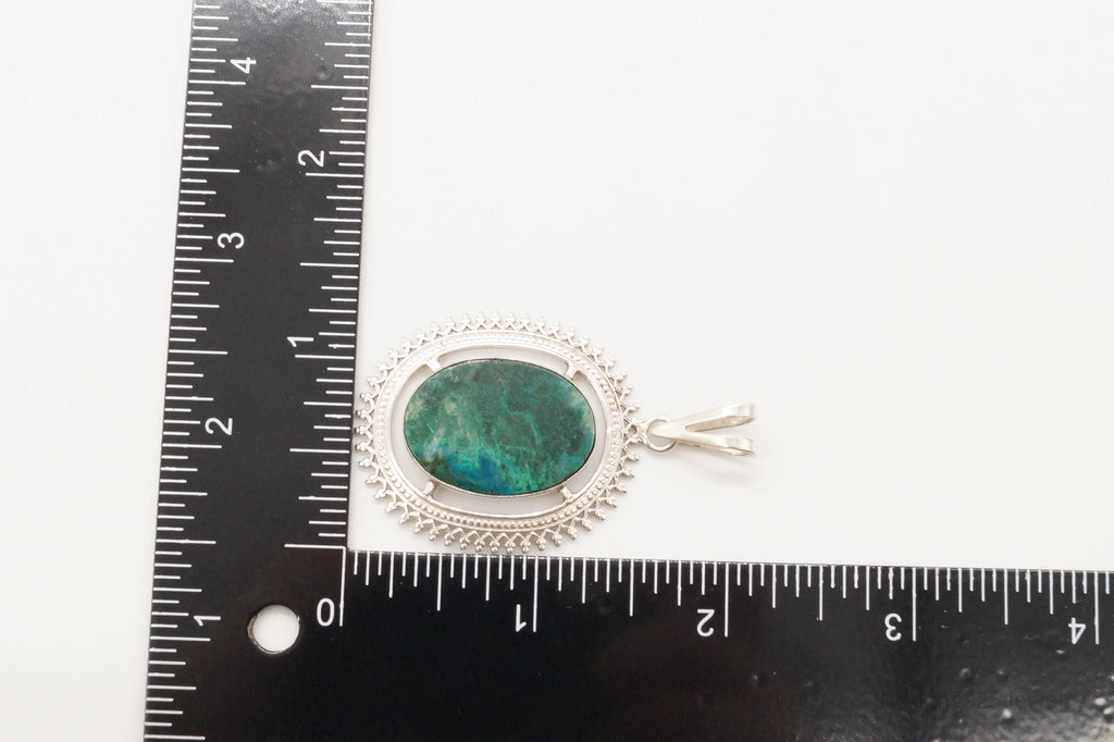 Vintage Large Chrysocolla Sterling Silver Pendant