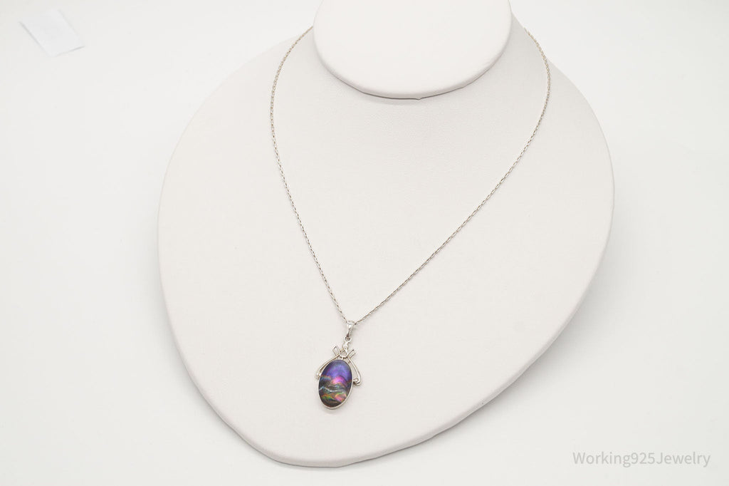 Vintage Designer Ciana Paua Abalone Shell Sterling Silver Necklace