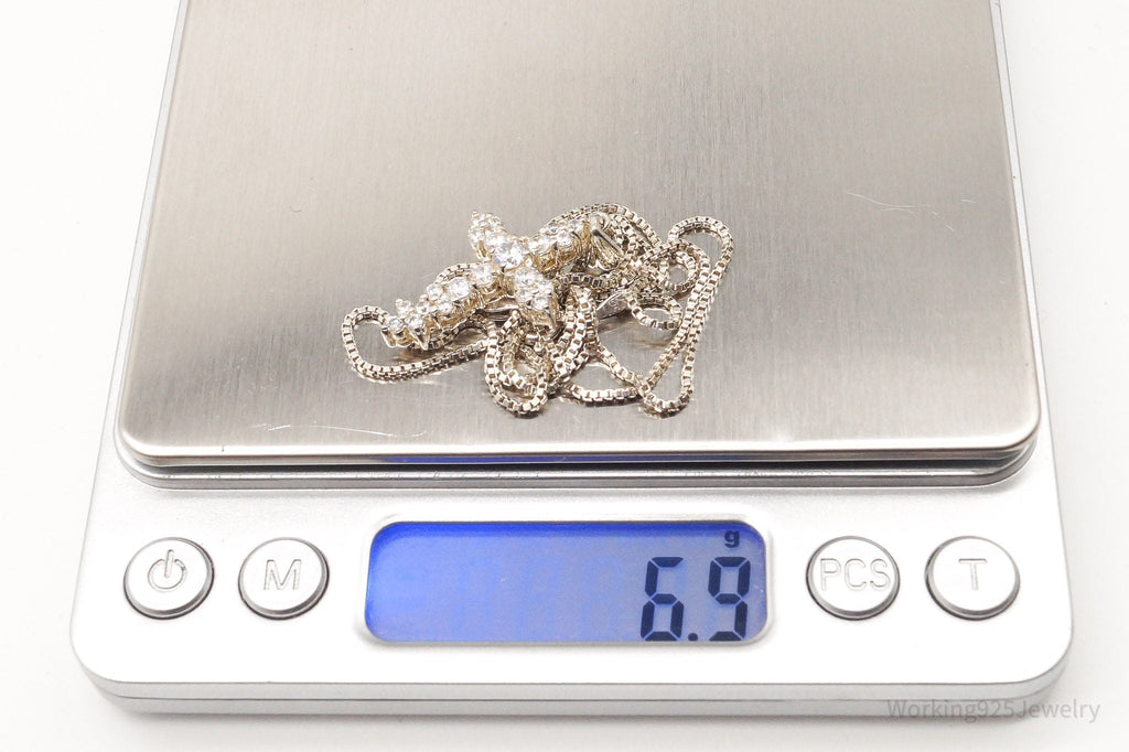 Vintage Cubic Zirconia Cross Sterling Silver Necklace