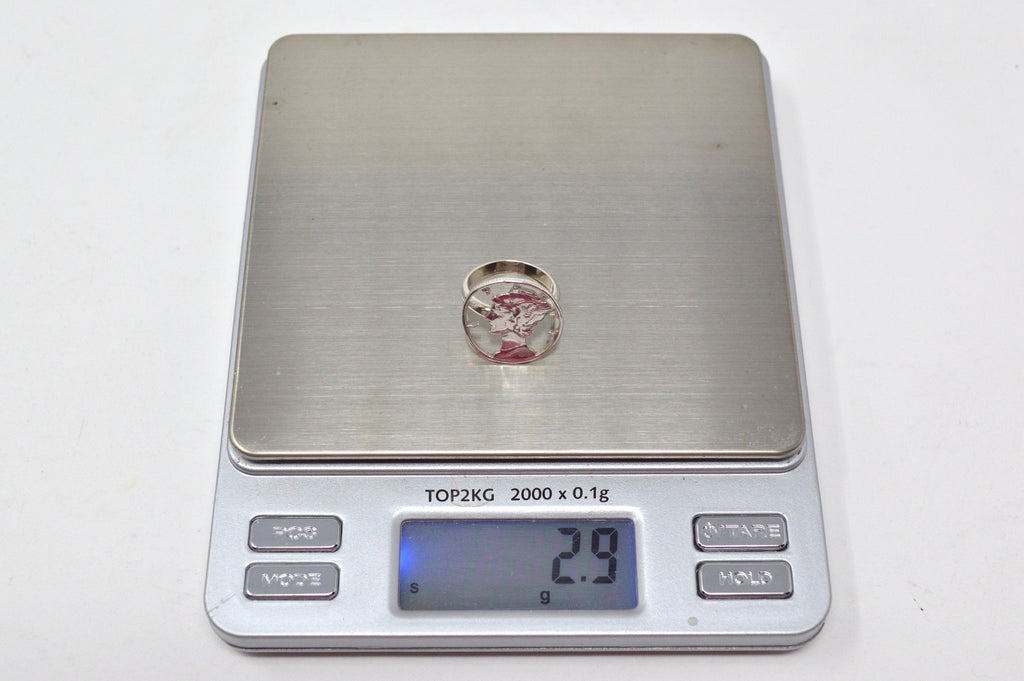 Antique 1941 Mercury Dime Sterling Silver Cutout Ring - Size 4.5 - Coin Jewelry