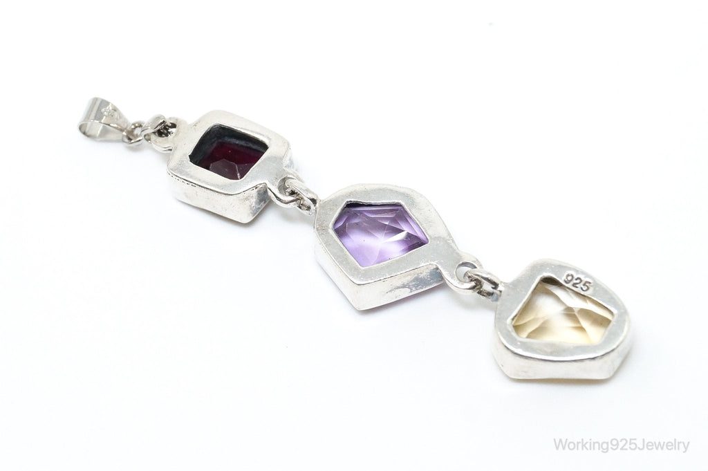 Vintage Multi Gem Sterling Silver Necklace Pendant