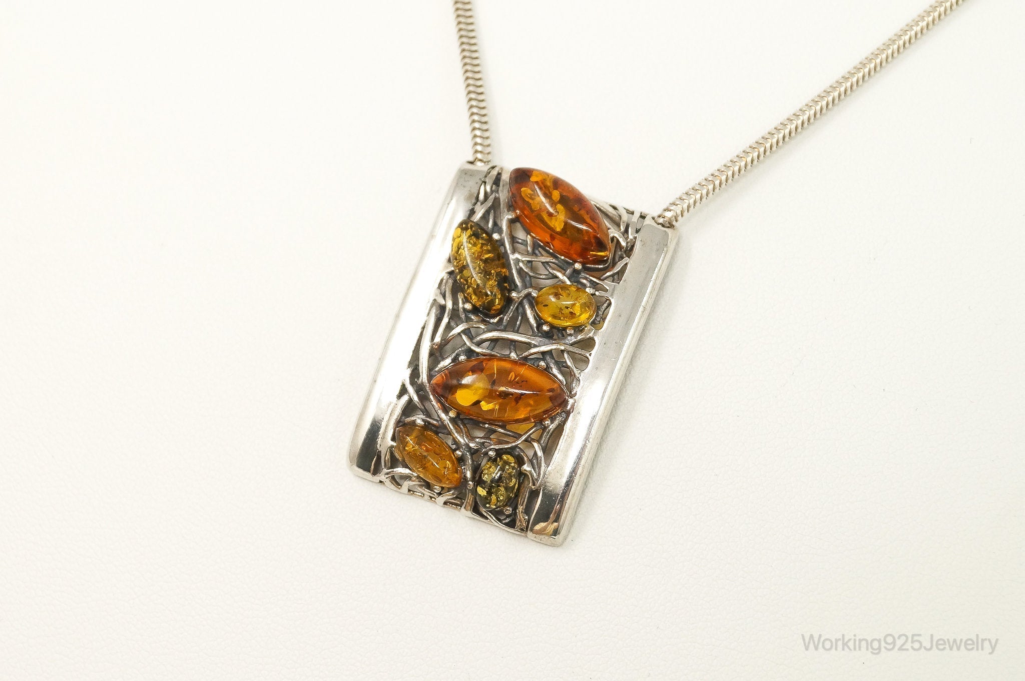 Vintage Multi Type Amber Sterling Silver Necklace