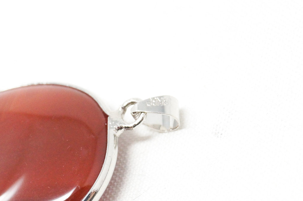 Vintage Large Red Lace Agate 18K White Gold Plated Sterling Silver Pendant