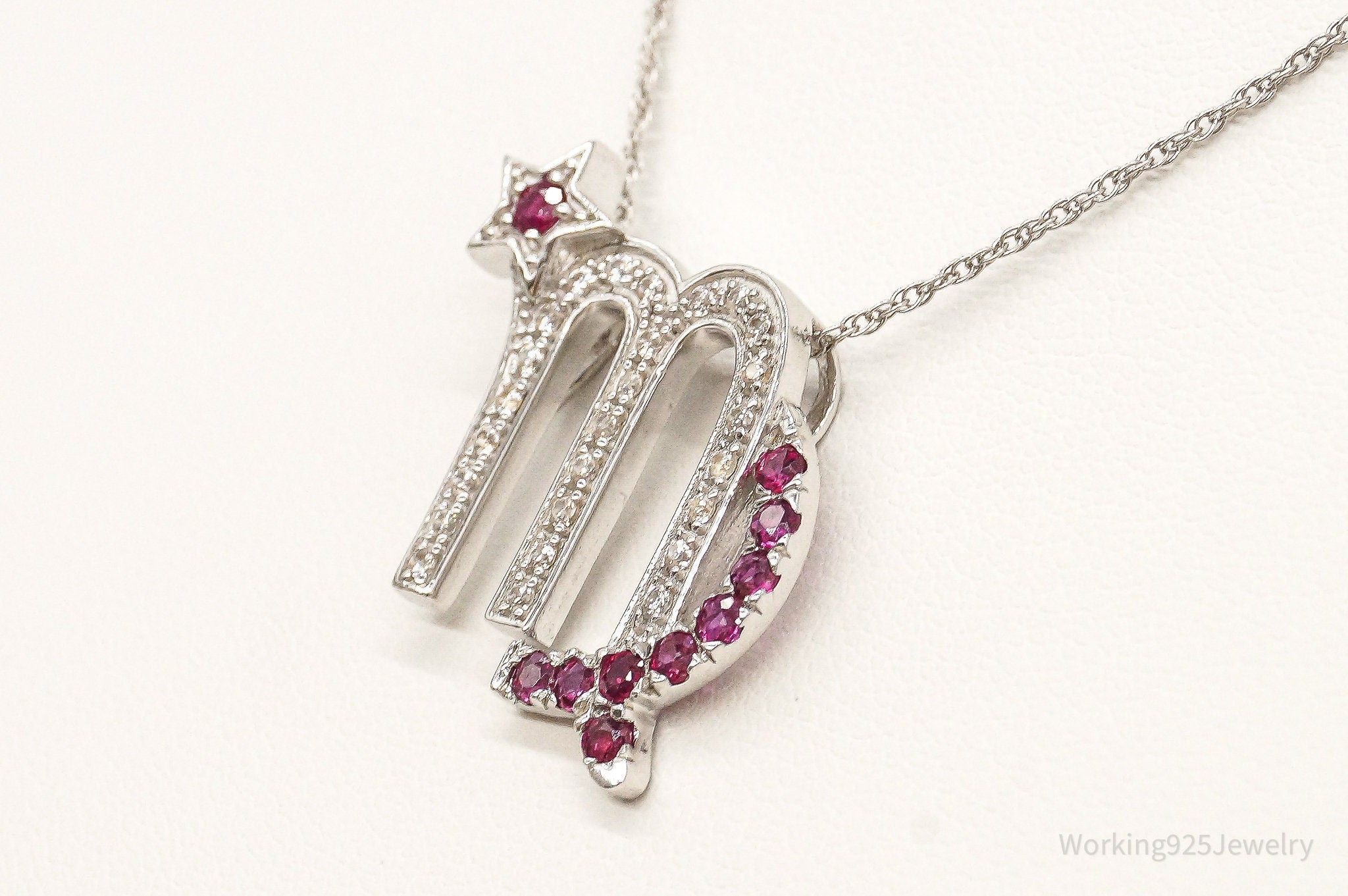 Ruby Cubic Zirconia Scorpio Sterling Silver Necklace