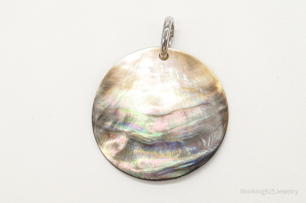 Large Vintage Designer Paua Abalone Shell Sterling Silver Pendant