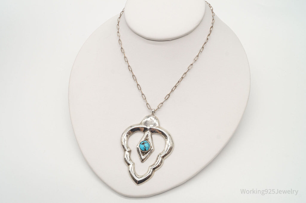 Vintage Native American Blue Turquoise Sterling Silver Necklace