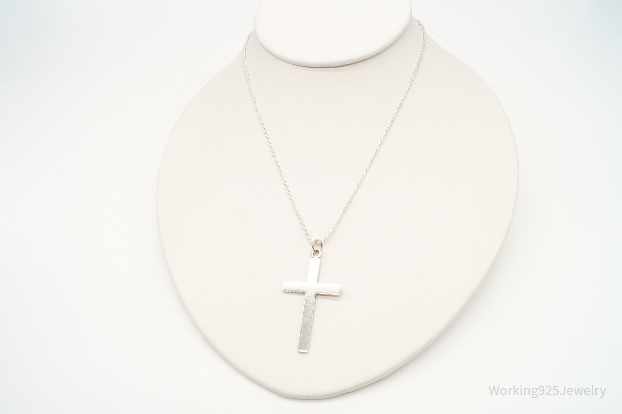 Vintage Large Designer HBF Cross Sterling Silver Necklace