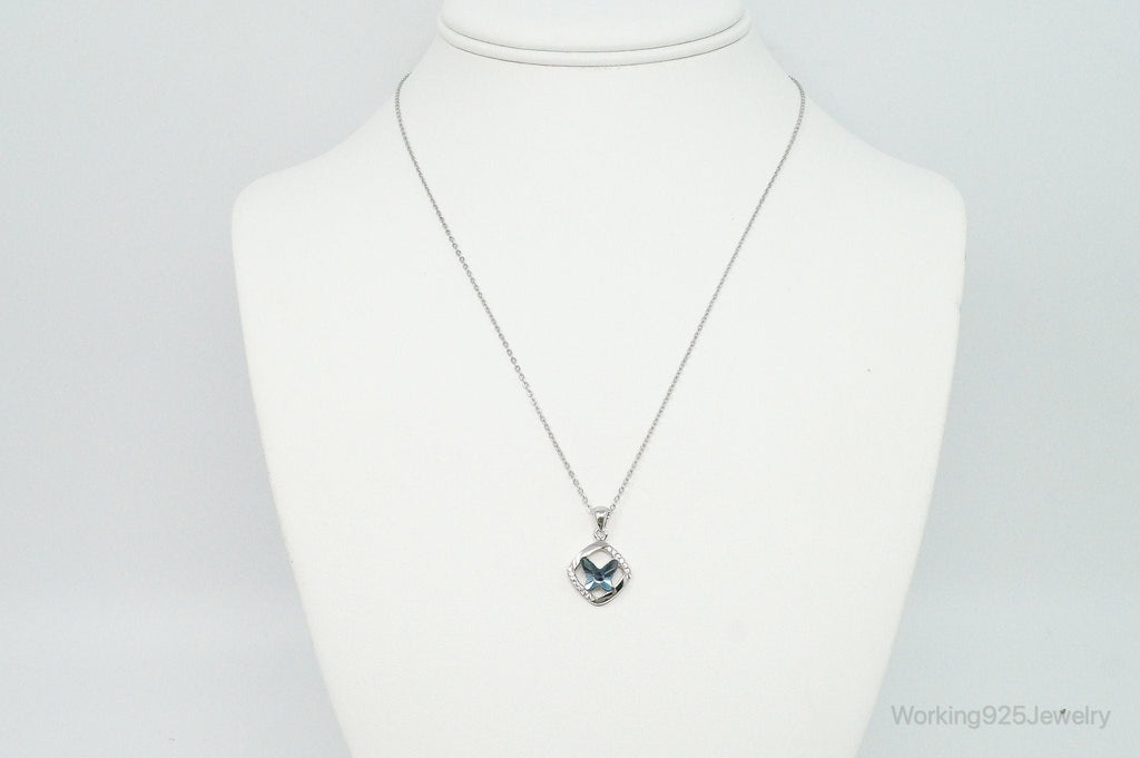 Blue Crystal Cubic Zirconia Butterfly Sterling Silver Necklace