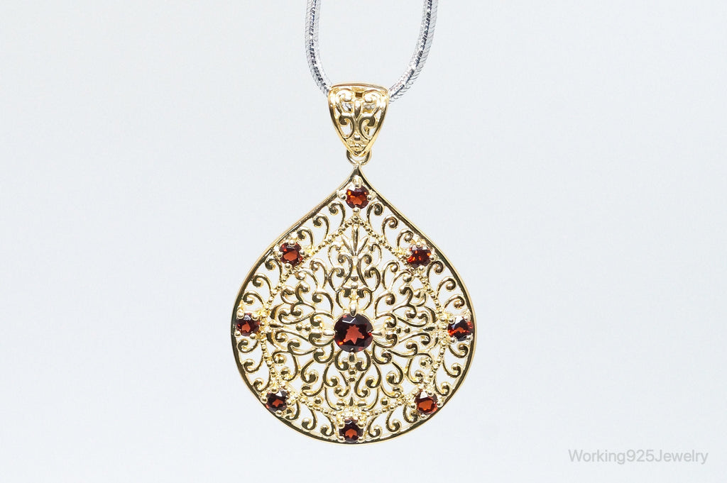Designer Ross Simons Garnet Motif Gold Over Sterling Silver Pendant