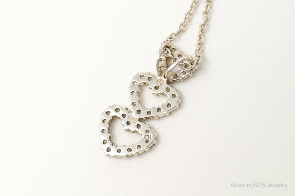 Vintage Open Hearts Cubic Zirconia Sterling Silver Necklace
