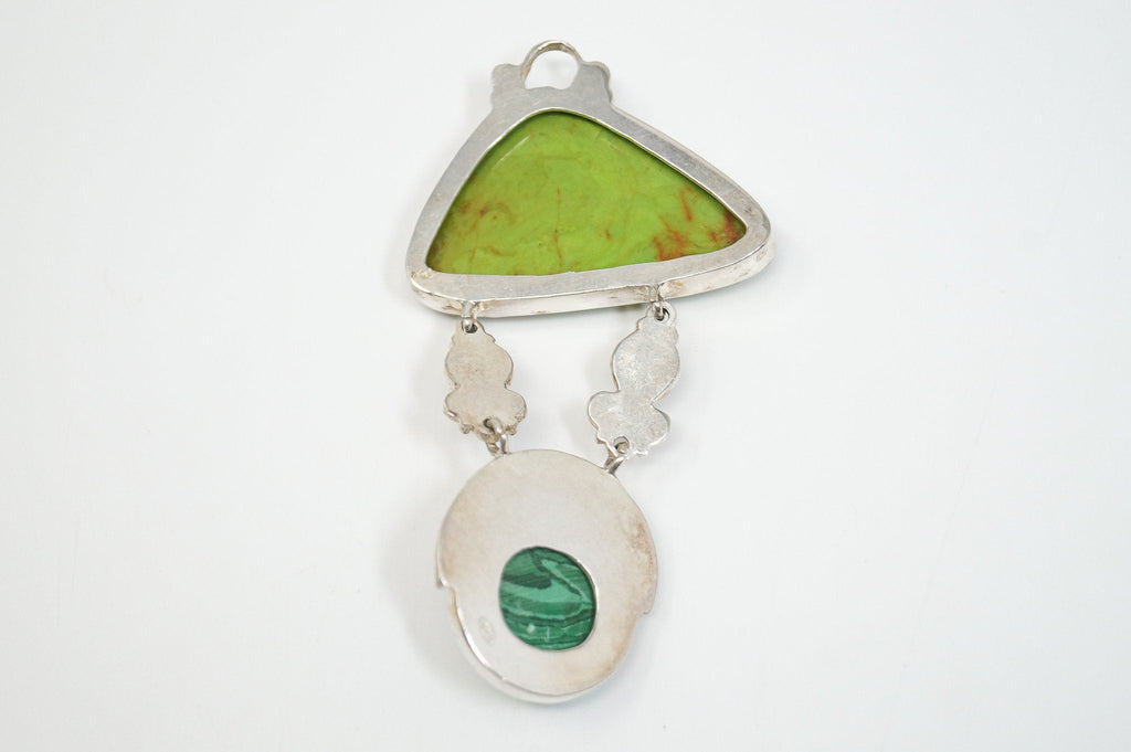 Vintage Turquoise Amethyst Malachite Garnet Sterling Silver Moon Face Pendant