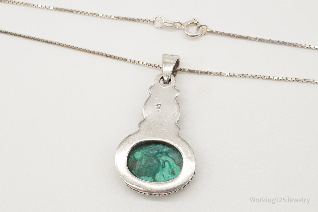 Vintage Large Malachite Southwestern Sterling Silver Necklace