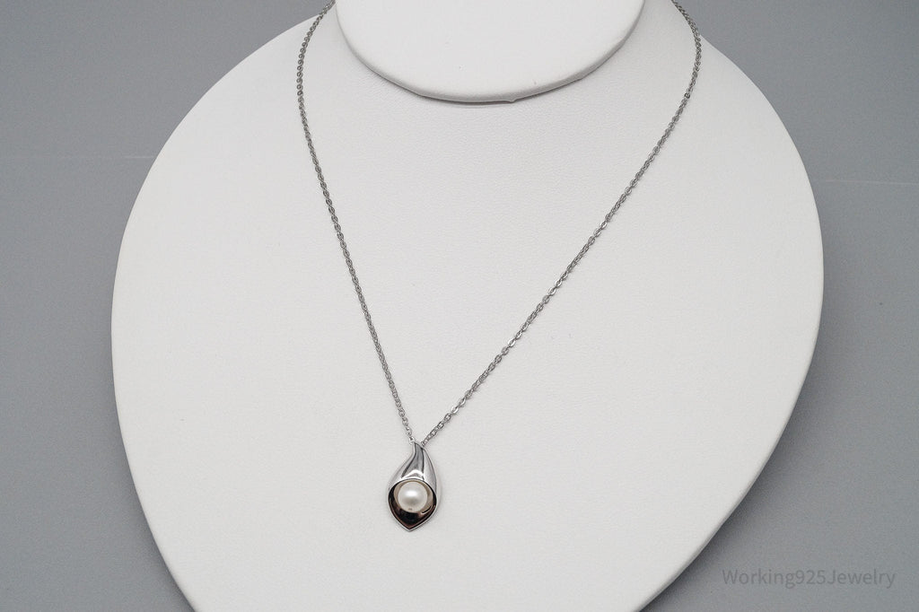 Vintage Pearl Sterling Silver Necklace - 16"