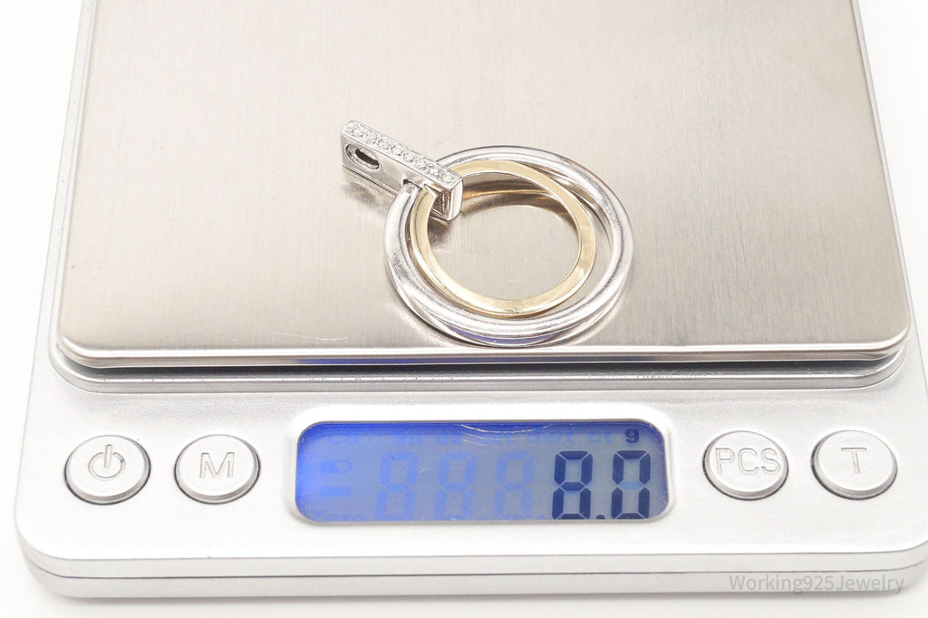 Vintage Designer Alwand Vahan 14K Gold Cubic Zirconia Sterling Silver Pendant