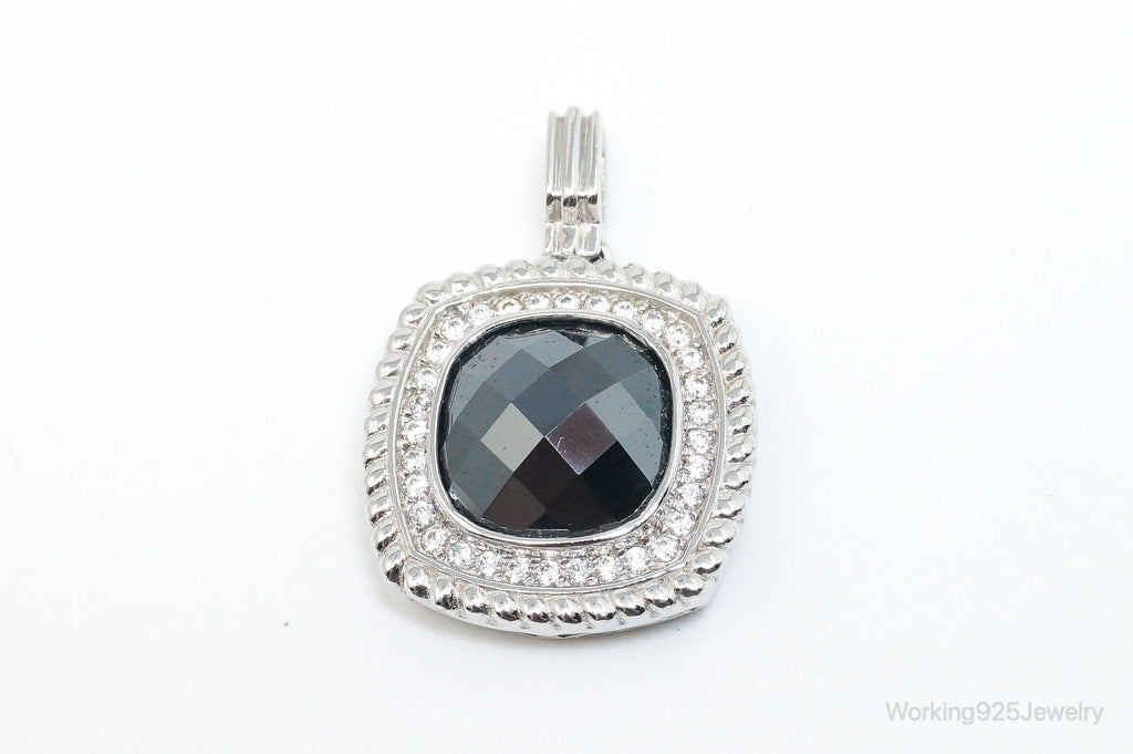 Vintage Designer Hematite Cubic Zirconia Sterling Silver Pendant