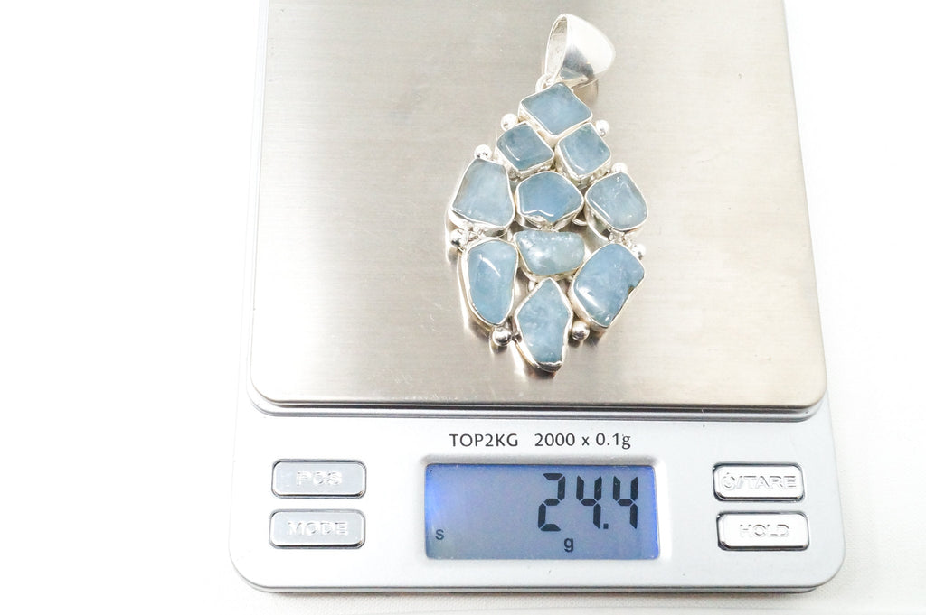 Vintage Blue Gemstone Cluster Southwestern Style Sterling Silver Pendant