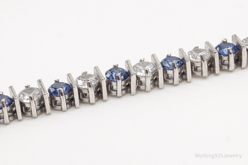Vintage FAS Blue & White Cubic Zirconia Sterling Silver Bracelet