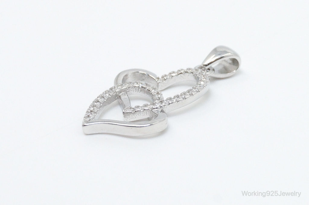Vintage Open Hearts Cubic Zirconia Accented Sterling Silver Necklace Pendant