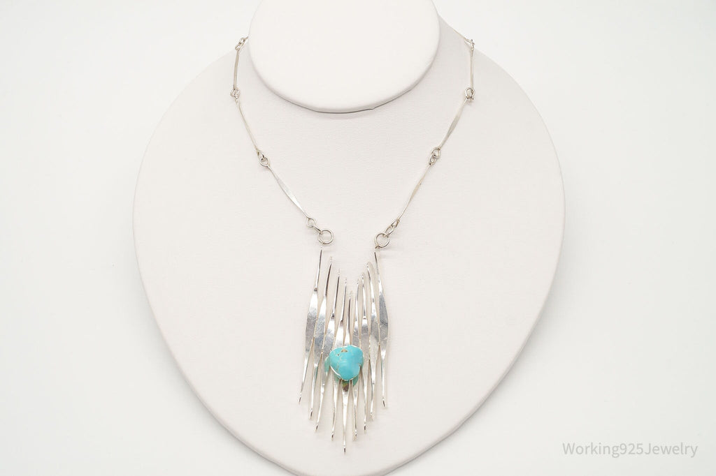 Vintage Turquoise Modernist Silver Necklace