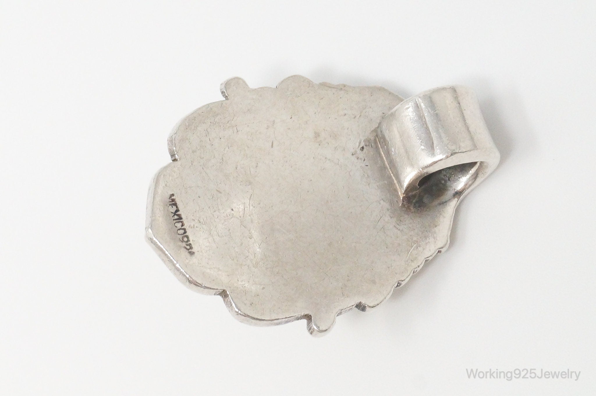 Large Vintage Mexico Black Onyx Art Deco Sterling Silver Pendant