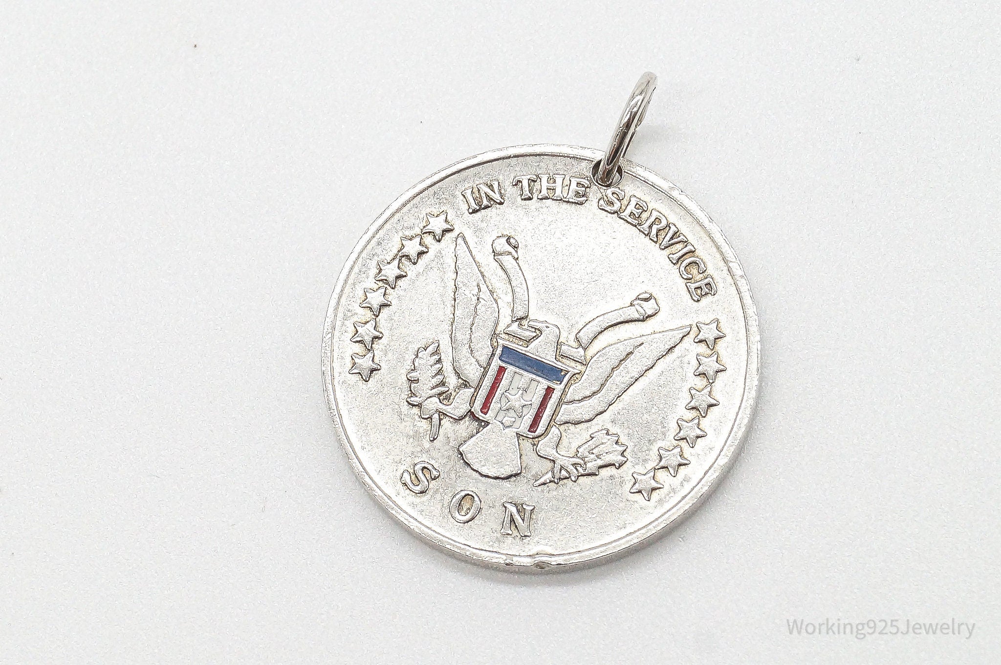 Rare Vintage Coro WWII In The Service Son Sterling Silver Pendant